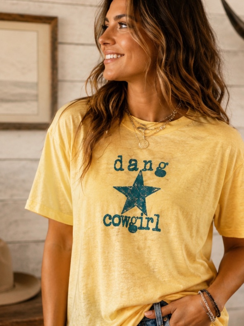 Dang Cowgirl Yellow Shirt XL lightweight